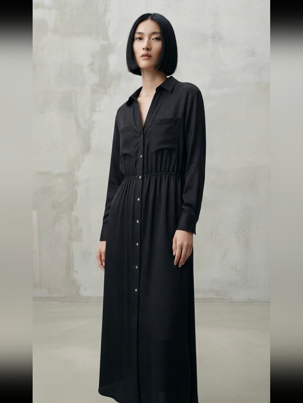 Zara Black Pleated Button-Down Maxi Shirt Dress - chic and fluid - Size M